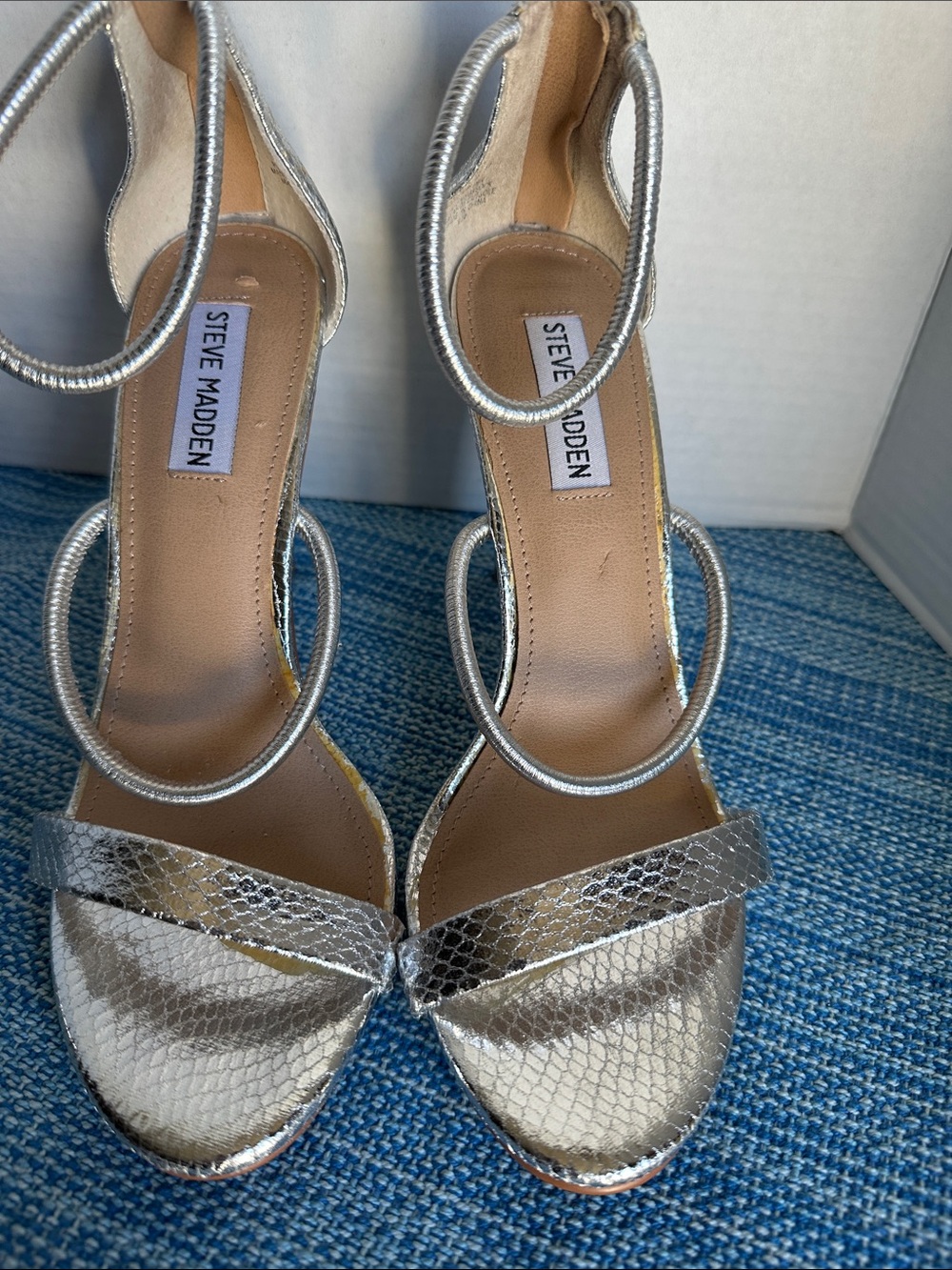 Steve Madden Metallic Silver Strappy Heeled Sandals